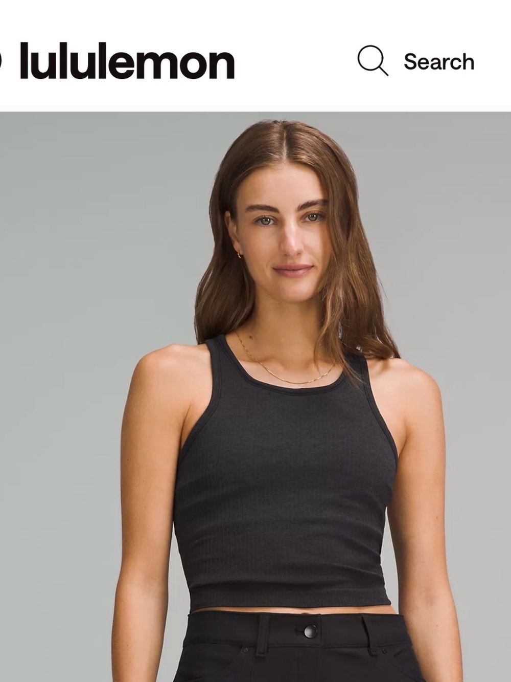 LULULEMON ‘Ebb to street’ Black Cropped Racerback Ribbed Tank Top